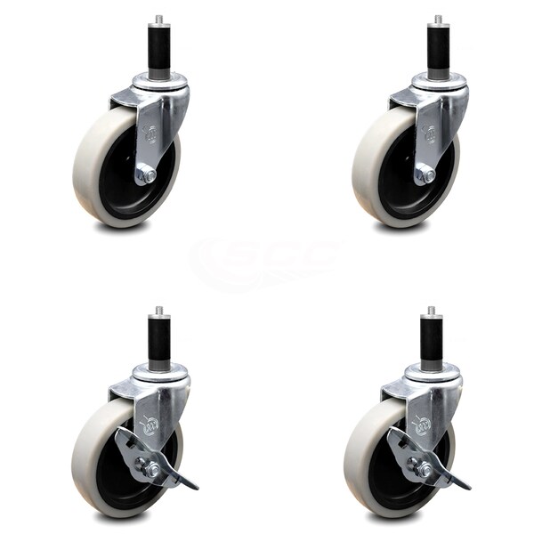4 Inch Thermoplastic Wheel 1-1/8 Inch Expanding Stem Caster Set with 2 Brakes